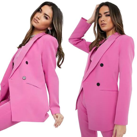 ASOS Pop Waisted Suit Blazer Double Breasted Longline Bubblegum Pink Womens 8 - Picture 1 of 9